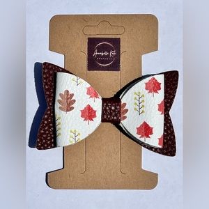 Boutique Custom Made Faux Leather Fall Design with Brown Accent Hair Bow